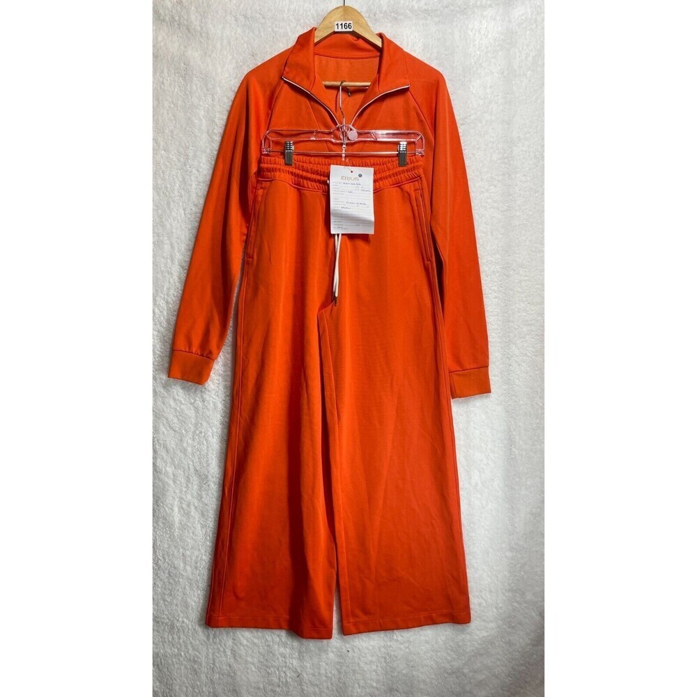 Unbrand Orange Zip-Up Jacket & Wide-Leg Pants‎ Set Size Small Modern Athleisure